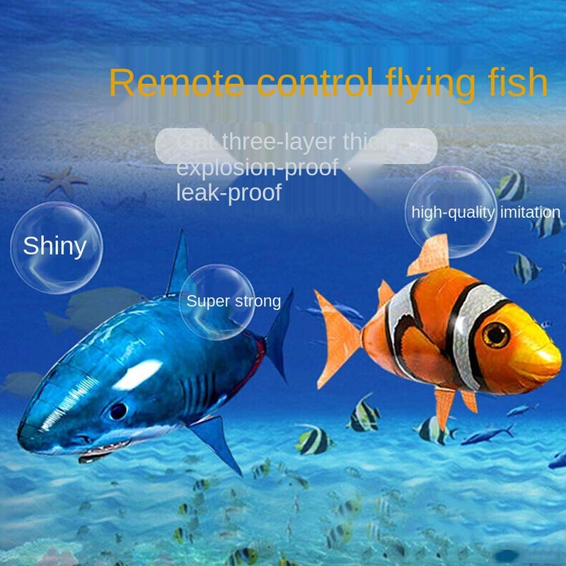Smile Diary Remote Control Shark Toys Swimming Fish RC Animal Toy Infrared RC Fly Air Balloons Clown Fish Toy Gifts Party Decoration Balloon ANTI-GRAVITY INDOOR TOY HOVERS and FLOATS in MID-AIR (Blue) - Image 3
