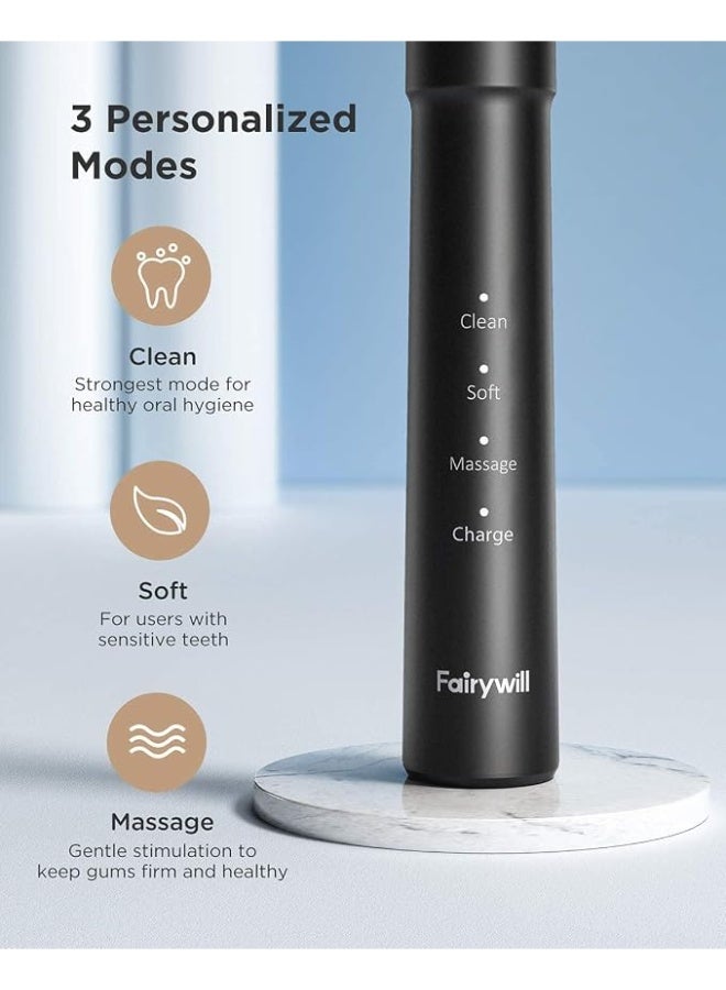 Fairywill E11 Sonic Electric Toothbrush, 40,000 VPM Rechargeable Electric Toothbrush with 8 Dupont Brush Heads, 2-Min Smart Timer, USB Rechargeable, IPX7 Waterproof, 30+ Day Battery, Travel-Friendly - Image 4