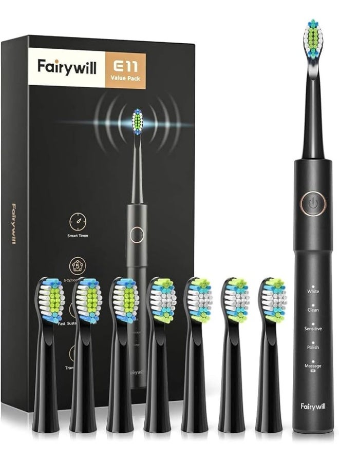 Fairywill E11 Sonic Electric Toothbrush, 40,000 VPM Rechargeable Electric Toothbrush with 8 Dupont Brush Heads, 2-Min Smart Timer, USB Rechargeable, IPX7 Waterproof, 30+ Day Battery, Travel-Friendly - Image 1