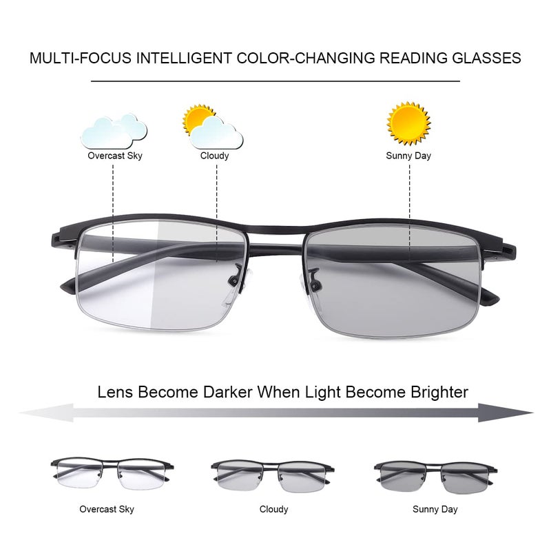 YIMI Progressive Photochromic Multifocus Reading Glasses UV400 Sun Readers Computer Anti Blue Light Glasses for Men Women(Black, 3.00, multiplier_x) - Image 2