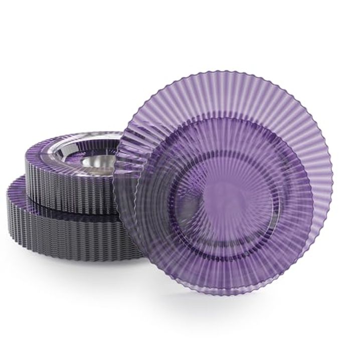 Exquisite 80 Piece Plastic Disposable Plates Set For 40 Guests I 40 X 9 Inch & 40 X 11 Inch Disposable Plastic Plates | Color: Purple | Great for Weddings Parties And Formal Occasions - Image 4