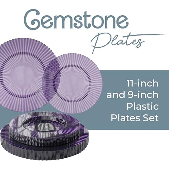 Exquisite 80 Piece Plastic Disposable Plates Set For 40 Guests I 40 X 9 Inch & 40 X 11 Inch Disposable Plastic Plates | Color: Purple | Great for Weddings Parties And Formal Occasions - Image 5