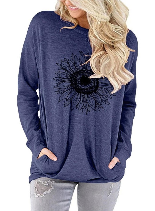 onlypuff Women's Pocket Shirt Graphic Tunic Tops Sweatshirts, C-navy, L - Image 3