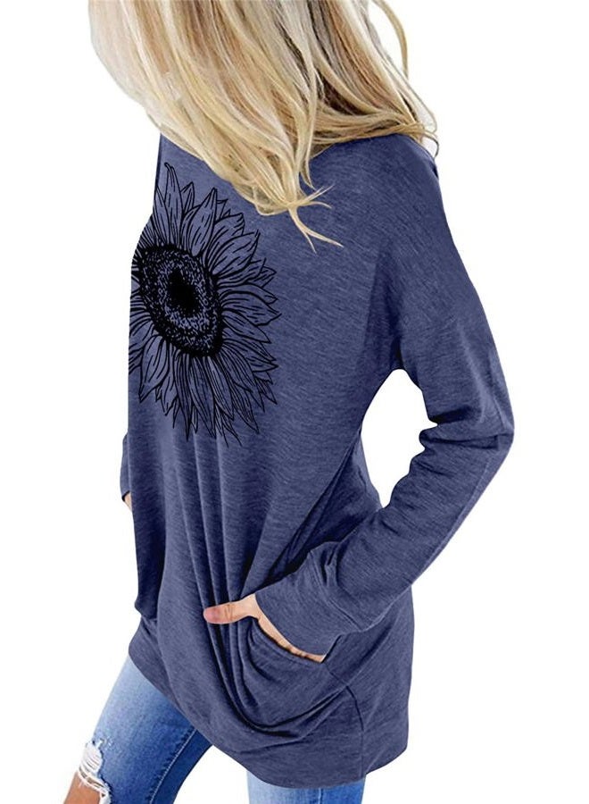 onlypuff Women's Pocket Shirt Graphic Tunic Tops Sweatshirts, C-navy, L - Image 4