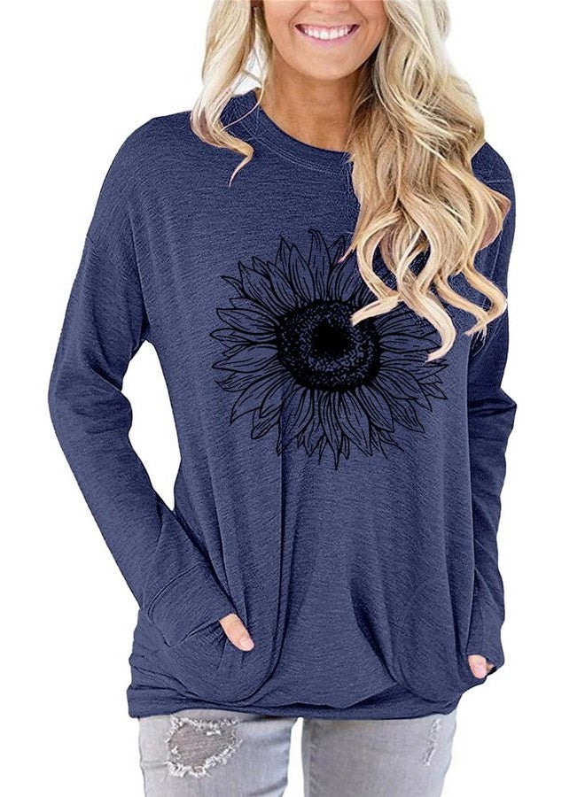 onlypuff Women's Pocket Shirt Graphic Tunic Tops Sweatshirts, C-navy, L - Image 2