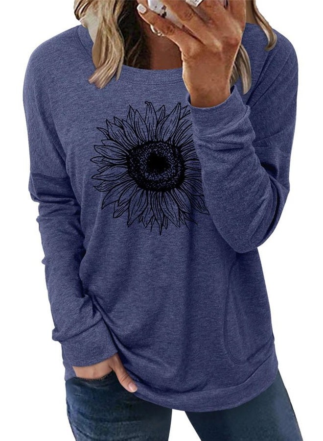 onlypuff Women's Pocket Shirt Graphic Tunic Tops Sweatshirts, C-navy, L - Image 1