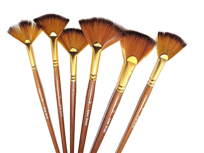 ikis ikis Taklon Hair Artists Hobbyists Brush Set Fan Brushes Sizes 2 4 6 8 10 12 for Blending Texture Special Effects Grass Fur Foliage
