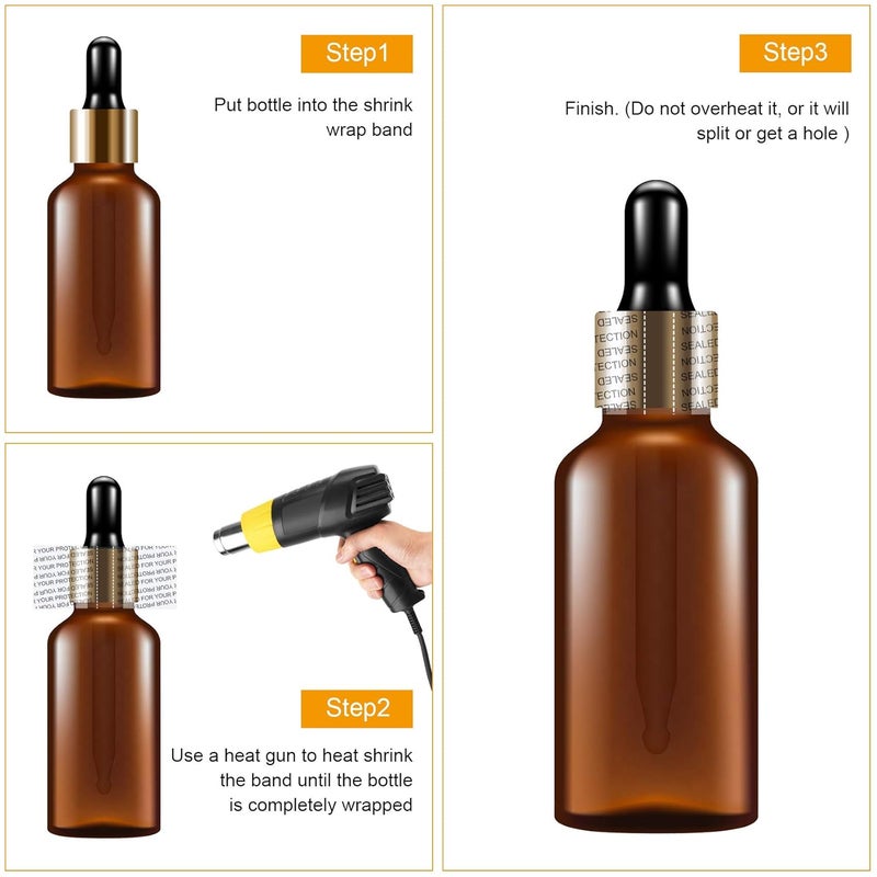 Morepack Shrink Bands,45x23mm 200Pcs Printed Perforated Heat Shrink Wrap Sealer for 1oz Glass Bottle Cap Fits 3/4" to 1" Diameter - Image 5