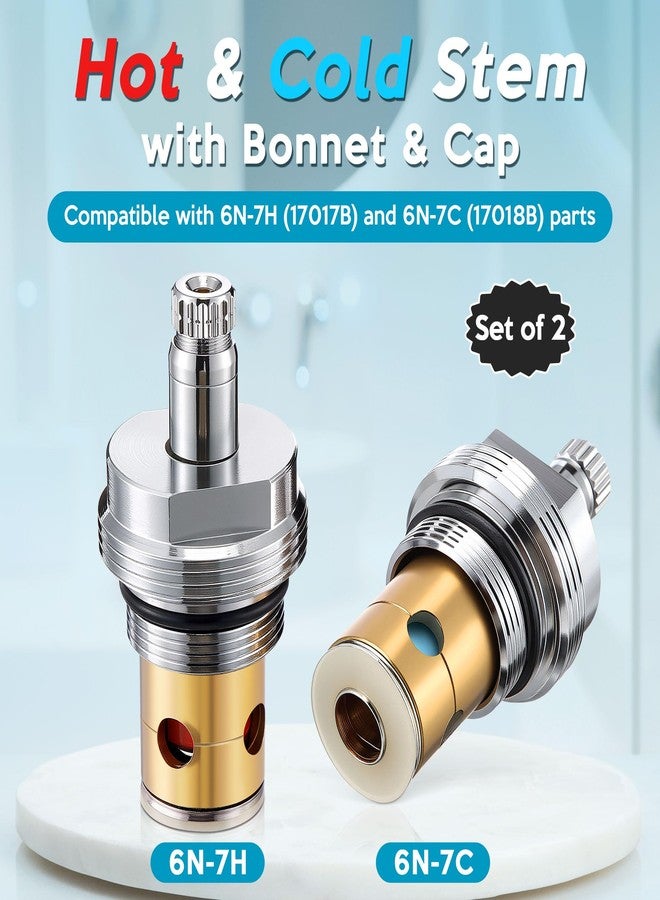 Enhon Hot and Cold Stem Compatible with 6N-7H and 6N-7C, Stem with Bonnet & Cap Compatible with Kohler Tub and Shower Faucets, for 2 Handle Faucets, Brass and Chrome, Set of 2 - Image 3