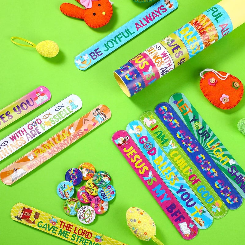 Frienda 60 Pcs Religious Gifts Christian Slap Bracelets with Badges for Kids - Image 4