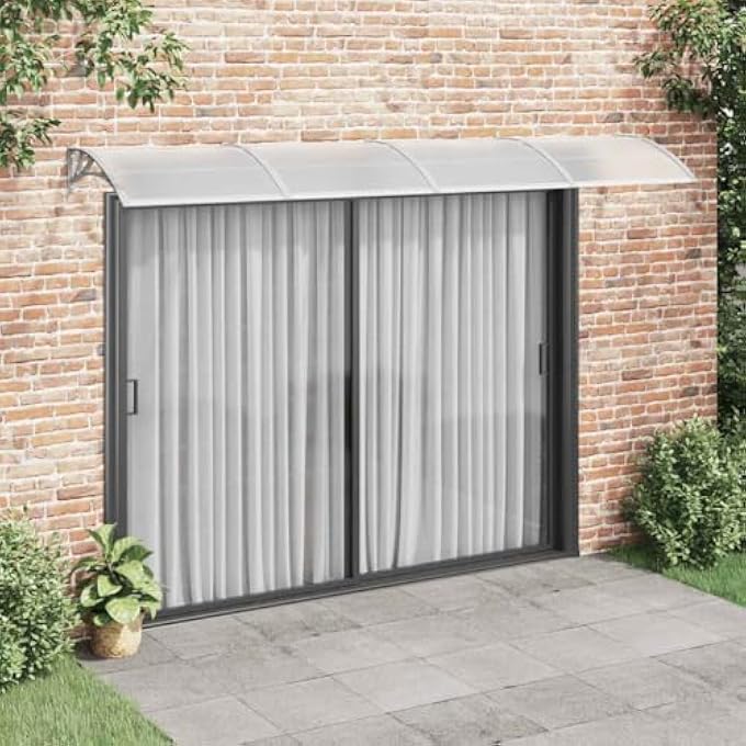 DOOR CANOPY, FRONT DOOR CANOPY FOR PROTECTION, PORCH CANOPY FOR OUTDOOR, WEATHER-RESISTANT POLYCARBONATE COVER, 137.8"X31.5", GREY AND TRANSPARENT - Image 3