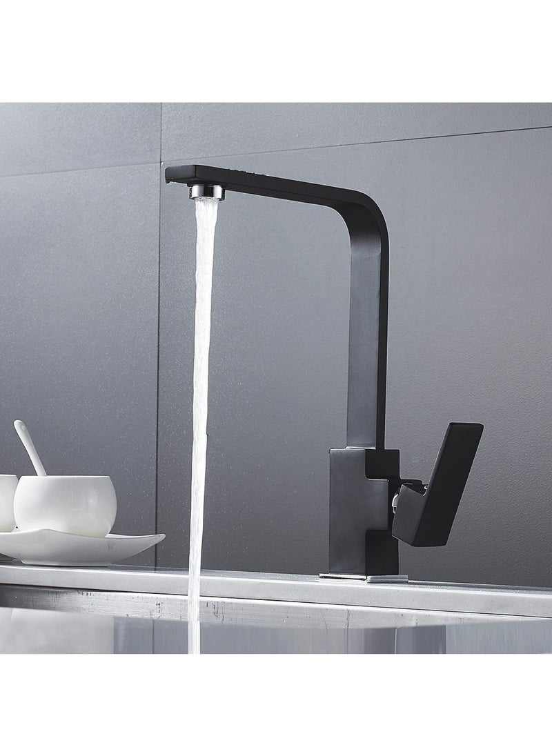 Monda Sink Water Faucet, Water-Tap Faucet Black Square Brass Kitchen Faucet Single Lever 360 Degrees Rotation Mixer Tap Basin Water Crane Tap for Kitchen Bathroom Tap  - Image 1