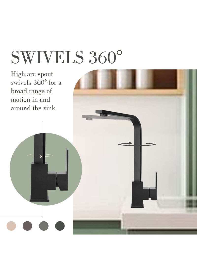 Monda Sink Water Faucet, Water-Tap Faucet Black Square Brass Kitchen Faucet Single Lever 360 Degrees Rotation Mixer Tap Basin Water Crane Tap for Kitchen Bathroom Tap  - Image 2