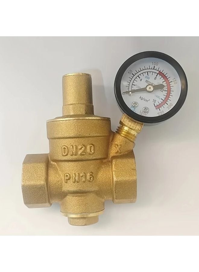 Brass Adjustable Water Pressure Regulator With Gauge For Home Hot Cold Systems - Image 2