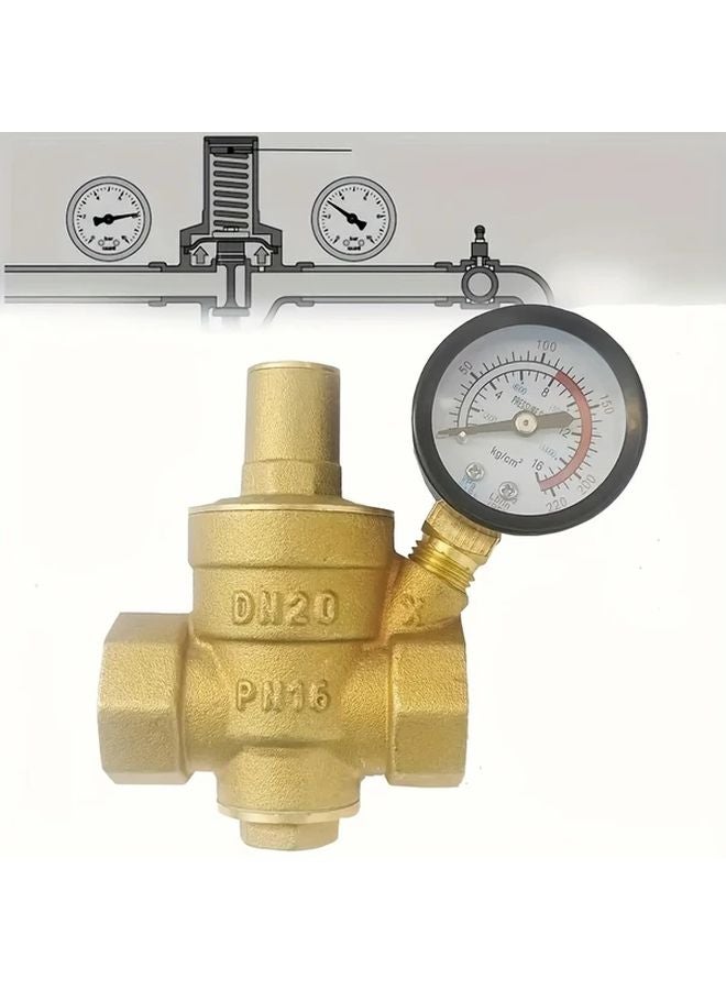 Brass Adjustable Water Pressure Regulator With Gauge For Home Hot Cold Systems - Image 5