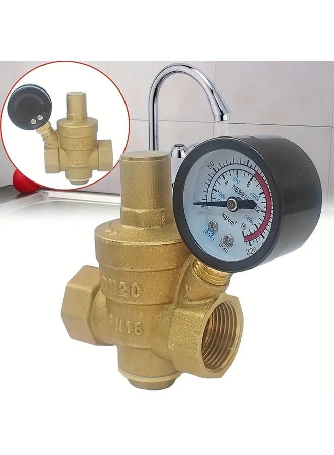Brass Adjustable Water Pressure Regulator With Gauge For Home Hot Cold Systems - Image 4