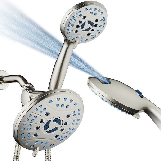 AQUACARE ASSEENONTV HIGH PRESSURE 50MODE RAIN HANDHELD 3WAY SHOWER HEAD COMBO ANTICLOG NOZZLESTUB TILE PET POWER WASHEXTRA LONG 6 FT STAINLESS STEEL HOSENICKEL FINISH