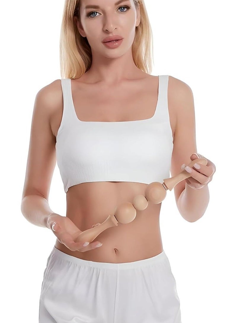 أداة مساج خشبية صغيرة محمولة بثلاث كرات ناعمة للتدليك العميق، تساعد على تخفيف الصلابة وتحسين الدورة والاسترخاء، مثالية لاستخدام الجسم بالكامل في المنزل أو المكتب أو أثناء السفر - Image 4