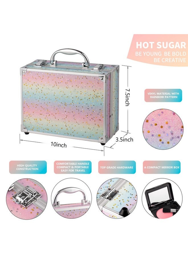 Hot Sugar Makeup Kit For Women Full Kit Teen Girls Starter Cosmetic Gift Set With Beautiful Rainbow Train Case Includes Pigmented Eyeshadow Palette Blush Lipstick Lip Pencil Eye Pencil (Rainbow) - Image 2