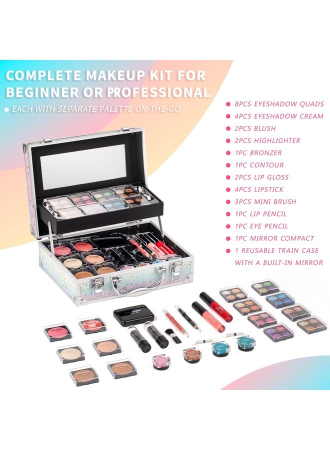 Hot Sugar Makeup Kit For Women Full Kit Teen Girls Starter Cosmetic Gift Set With Beautiful Rainbow Train Case Includes Pigmented Eyeshadow Palette Blush Lipstick Lip Pencil Eye Pencil (Rainbow) - Image 3