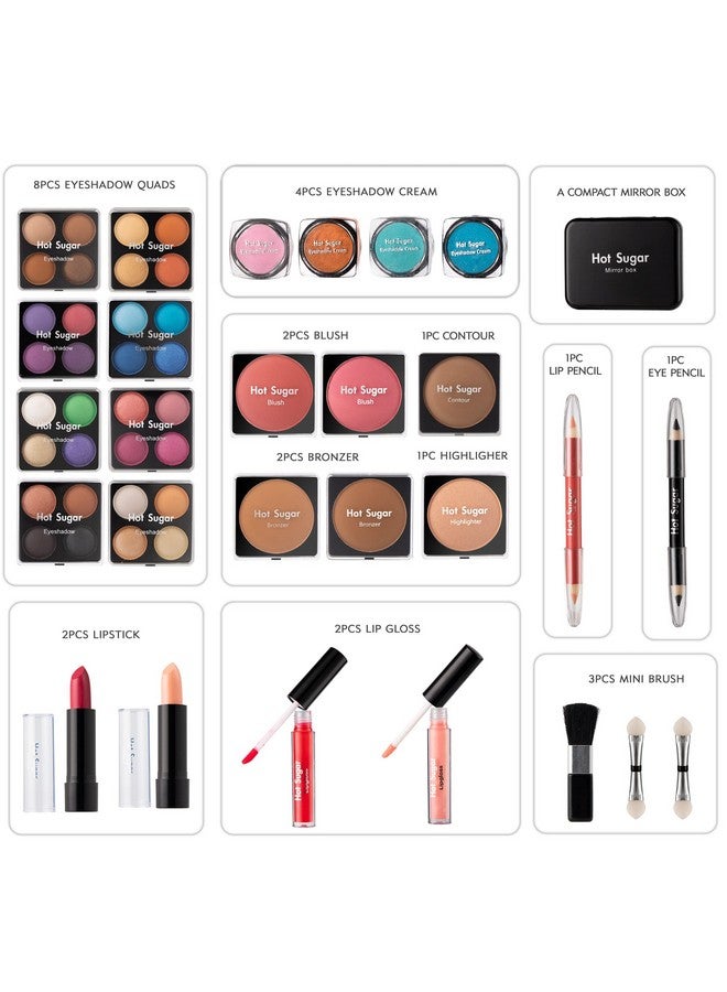 Hot Sugar Makeup Kit For Women Full Kit Teen Girls Starter Cosmetic Gift Set With Beautiful Rainbow Train Case Includes Pigmented Eyeshadow Palette Blush Lipstick Lip Pencil Eye Pencil (Rainbow) - Image 4