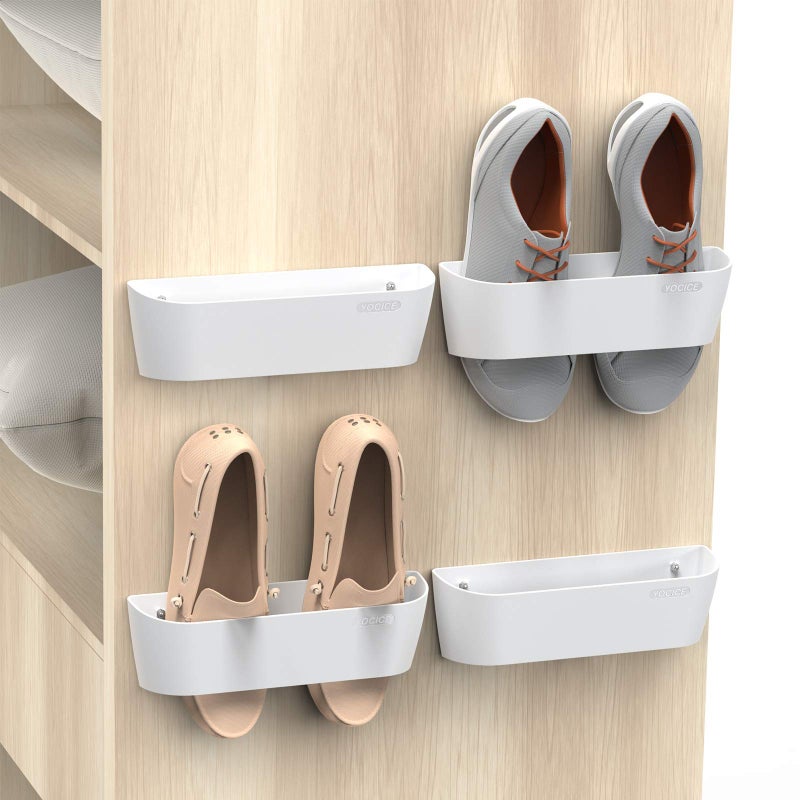 Yocice Wall Mounted Shoes Rack 4Pack with Sticky Hanging Strips, Plastic Shoes Holder Storage Organizer,Door Shoe Hangers (SM03-White-4) - Image 1