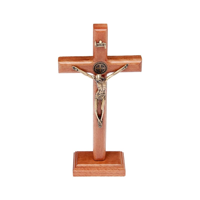 Intercession Wall and Table Wood Cross Crucifix (7.5 inch - Antique Gold) - Image 4