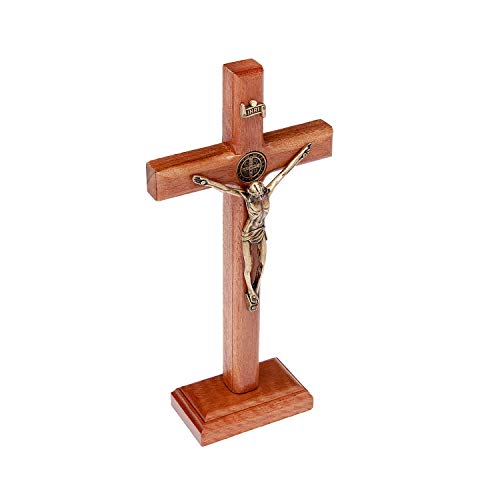 Intercession Wall and Table Wood Cross Crucifix (7.5 inch - Antique Gold) - Image 2