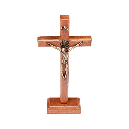 Intercession Wall and Table Wood Cross Crucifix (7.5 inch - Antique Gold) - Image 1
