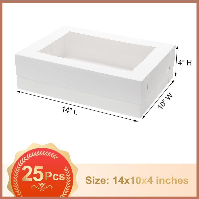 Mefleet 25pcs 14x10x4 Rectangle Cake Boxes with Window - Quarter Sheet Bakery Boxes for Donuts, Cookies, Cupcakes, Pastry Baking Pie Treat Packaging White Large - Image 2