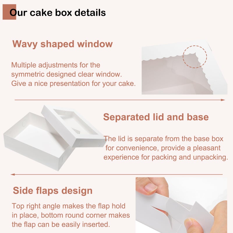 Mefleet 25pcs 14x10x4 Rectangle Cake Boxes with Window - Quarter Sheet Bakery Boxes for Donuts, Cookies, Cupcakes, Pastry Baking Pie Treat Packaging White Large - Image 3