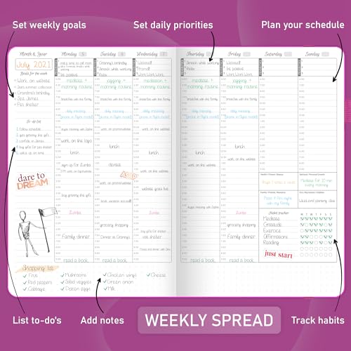 GoGirl Weekly Schedule Planner – Hourly Work & Life Planner with Time Slots – Vertical Agenda Organizer for Daily Productivity, A5 (Hot Pink) - Image 3