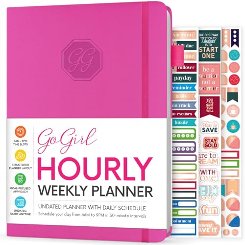 GoGirl Weekly Schedule Planner – Hourly Work & Life Planner with Time Slots – Vertical Agenda Organizer for Daily Productivity, A5 (Hot Pink) - Image 1