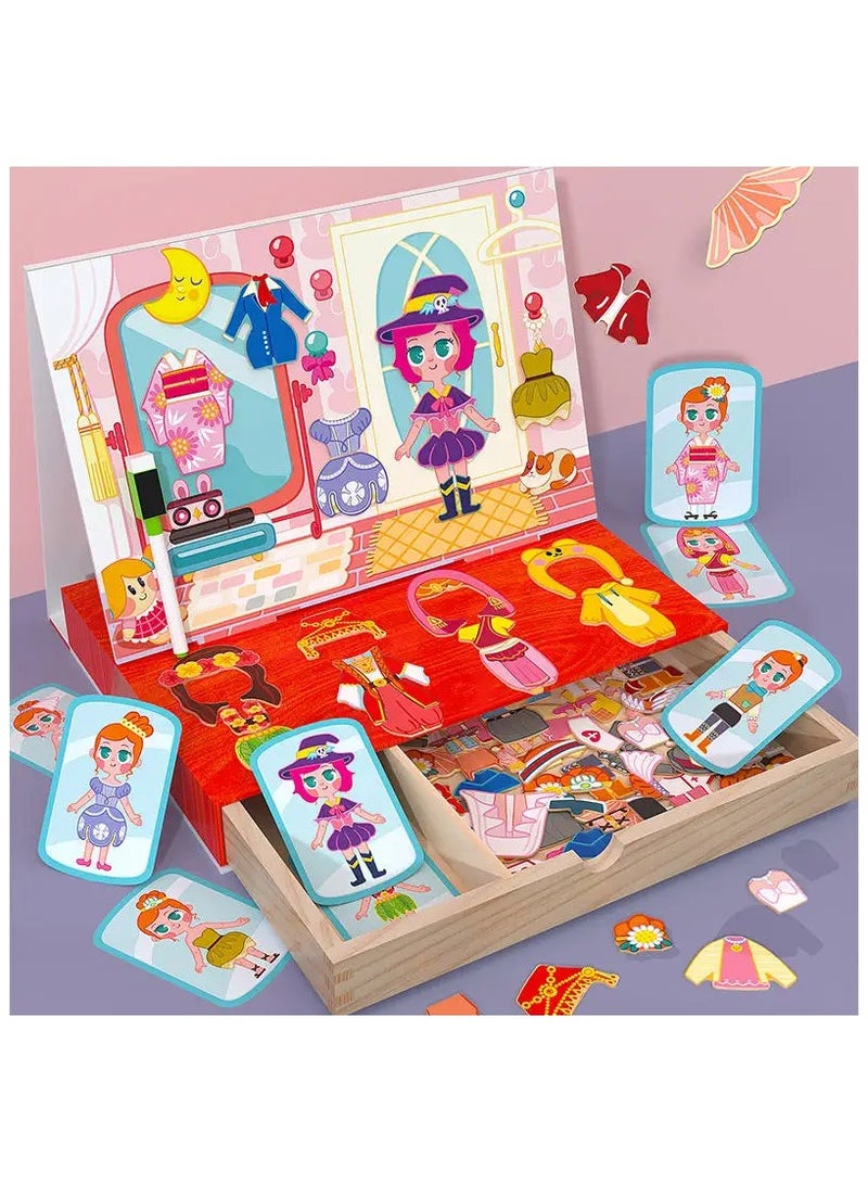 Magnetic Drawing Board, Girls Dress up themed toys, Wooden Puzzles Games Toys for Kids Drawing Learning - Image 4