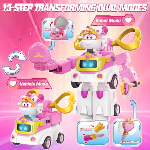 Super Wings Transformable Toys 6 Super Robot and 2 Mini Sara Transforming Suit 2 in 1 Racing CarRobot Action Figure for Boys and Girls Age 3 Gifts for Preschool Kids Pink - Image 5