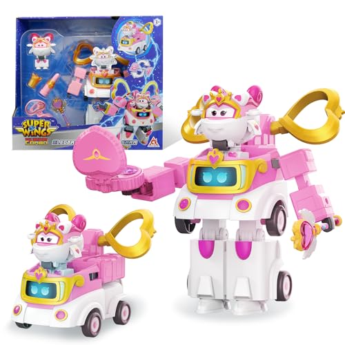 Super Wings Transformable Toys 6 Super Robot and 2 Mini Sara Transforming Suit 2 in 1 Racing CarRobot Action Figure for Boys and Girls Age 3 Gifts for Preschool Kids Pink - Image 1
