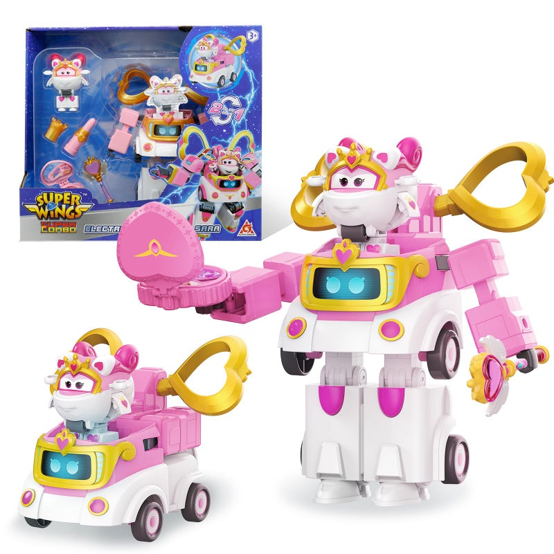 Super Wings Transformable Toys 6 Super Robot and 2 Mini Sara Transforming Suit 2 in 1 Racing CarRobot Action Figure for Boys and Girls Age 3 Gifts for Preschool Kids Pink - Image 3
