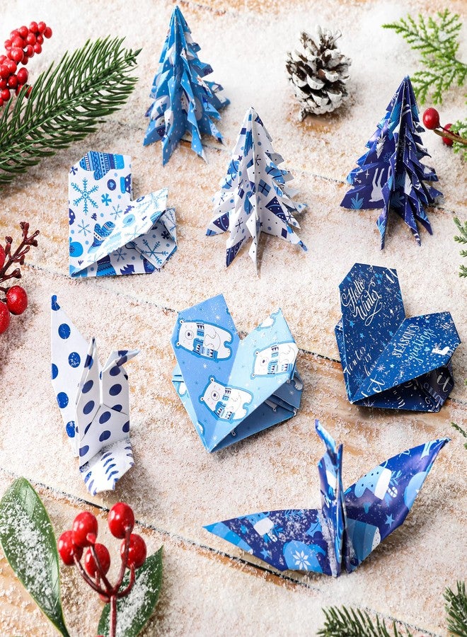 Whaline 60Sheets Snowflake Pattern Paper A5 Size 12 Designs Double-Sided Winter Snowman Bear Glossy Pattern Paper White Blue Christmas Decoration Craft Paper Folded Flat for Card Making Scrapbook - Image 5