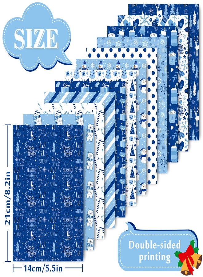 Whaline 60Sheets Snowflake Pattern Paper A5 Size 12 Designs Double-Sided Winter Snowman Bear Glossy Pattern Paper White Blue Christmas Decoration Craft Paper Folded Flat for Card Making Scrapbook - Image 2