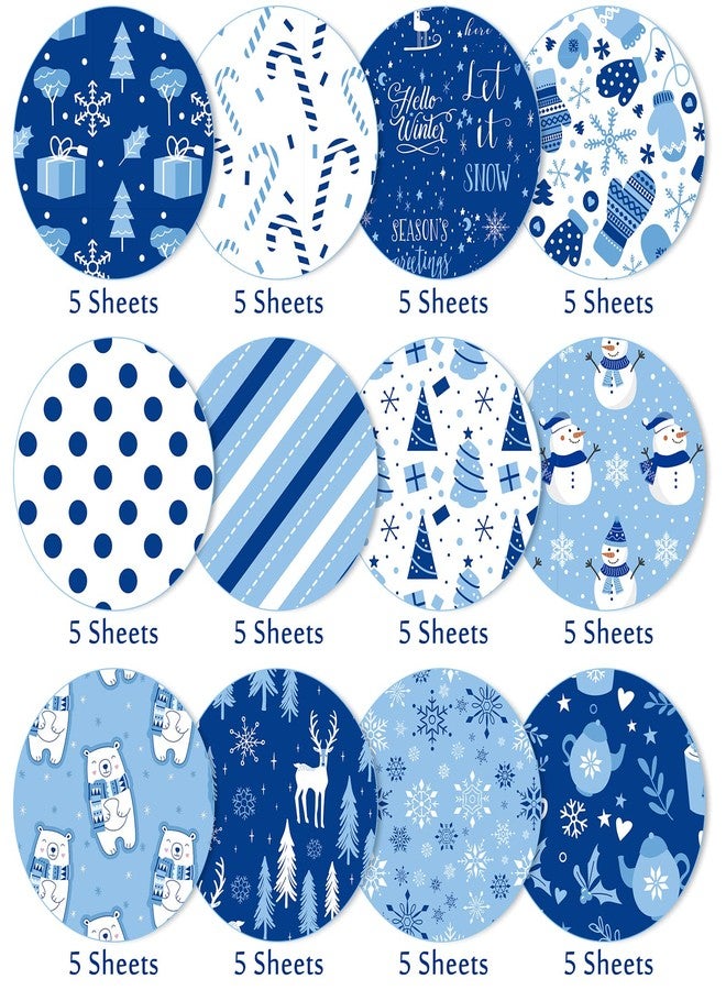 Whaline 60Sheets Snowflake Pattern Paper A5 Size 12 Designs Double-Sided Winter Snowman Bear Glossy Pattern Paper White Blue Christmas Decoration Craft Paper Folded Flat for Card Making Scrapbook - Image 3