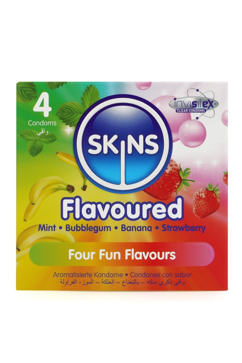 سكينز واقي ذكري سكينز منكهة 4 قطع (1 موز، 1 نعناع، 1 فراولة، 1 …) - Image 1