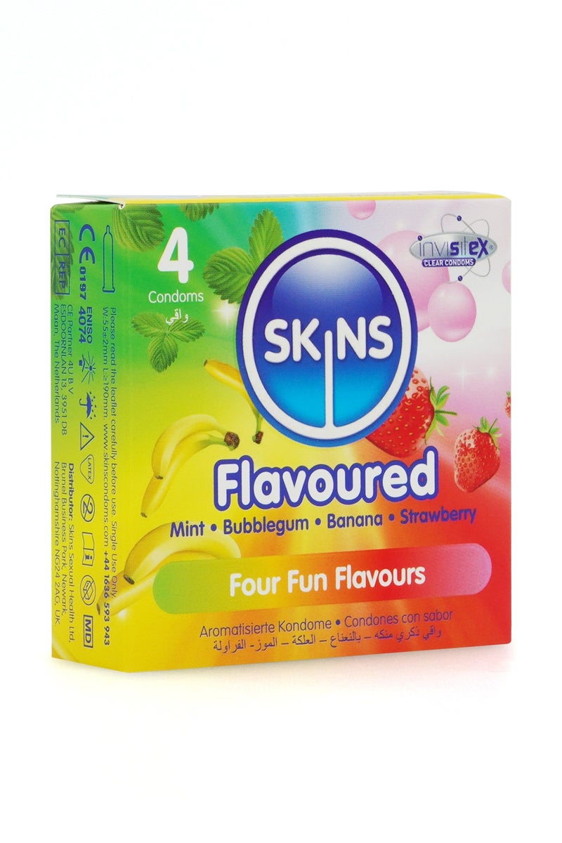 سكينز واقي ذكري سكينز منكهة 4 قطع (1 موز، 1 نعناع، 1 فراولة، 1 …) - Image 3