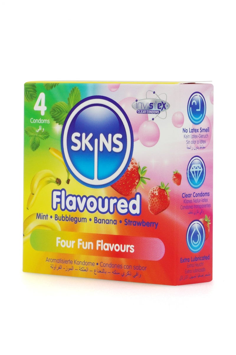 سكينز واقي ذكري سكينز منكهة 4 قطع (1 موز، 1 نعناع، 1 فراولة، 1 …) - Image 4