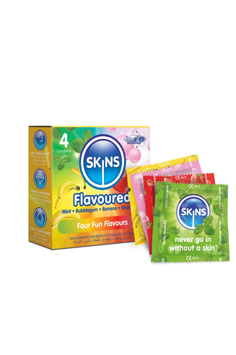 سكينز واقي ذكري سكينز منكهة 4 قطع (1 موز، 1 نعناع، 1 فراولة، 1 …) - Image 2