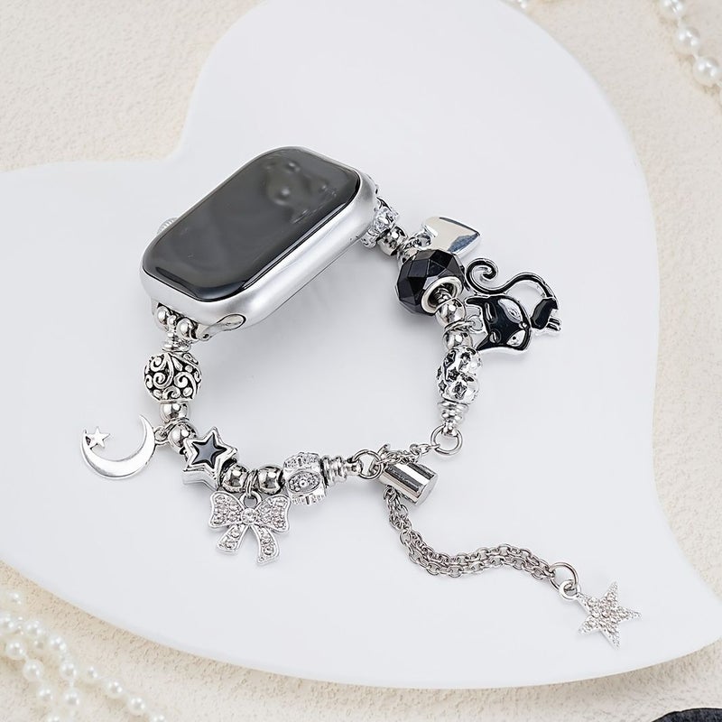 Silvery Black Beaded Bracelet For Apple Watch Bands 42 44 45 46 49mm - Image 4