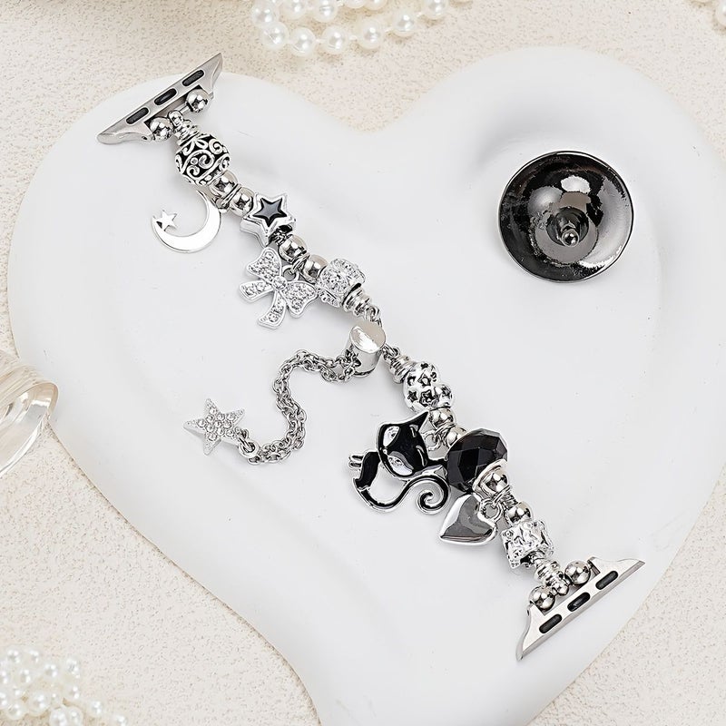 Silvery Black Beaded Bracelet For Apple Watch Bands 42 44 45 46 49mm - Image 3