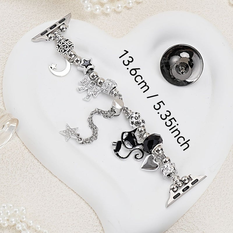 Silvery Black Beaded Bracelet For Apple Watch Bands 42 44 45 46 49mm - Image 2