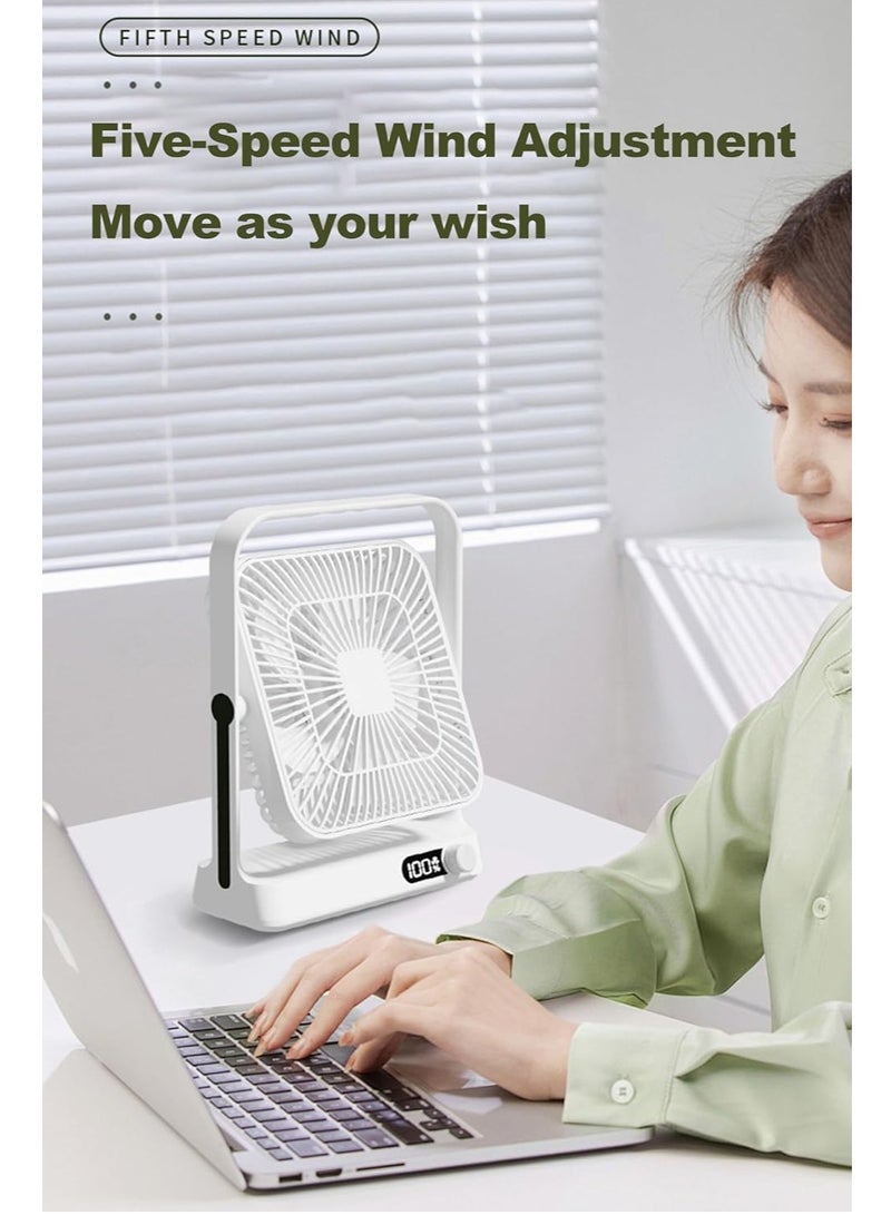 Vparty Table Fan Battery Rechargeable, 3600mAh 380° Foldable Portable Personal Fan With Power Display, Ultra Quiet Desktop Fans Suitable for Home Office Travel Outdoor, 5 Speeds (Khaki)  - Image 4