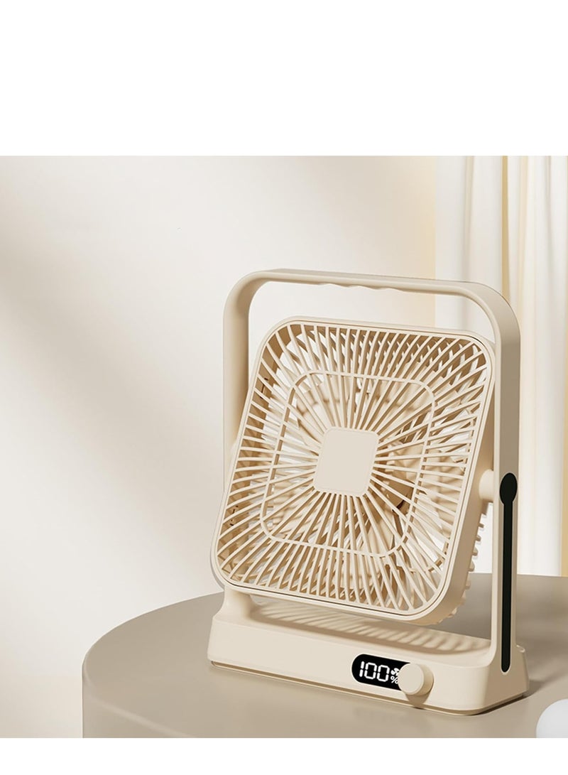 Vparty Table Fan Battery Rechargeable, 3600mAh 380° Foldable Portable Personal Fan With Power Display, Ultra Quiet Desktop Fans Suitable for Home Office Travel Outdoor, 5 Speeds (Khaki)  - Image 1