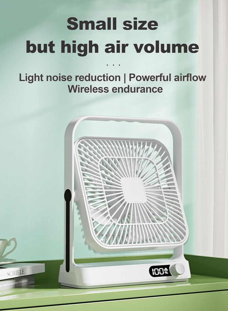 Vparty Table Fan Battery Rechargeable, 3600mAh 380° Foldable Portable Personal Fan With Power Display, Ultra Quiet Desktop Fans Suitable for Home Office Travel Outdoor, 5 Speeds (Khaki)  - Image 3